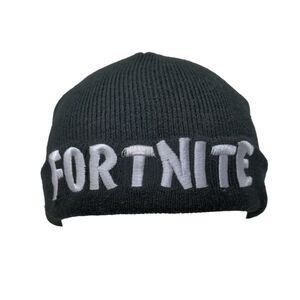 Fortnite Beanie Hat Black OSFM Knitted Embroidered Stretch Epic Games